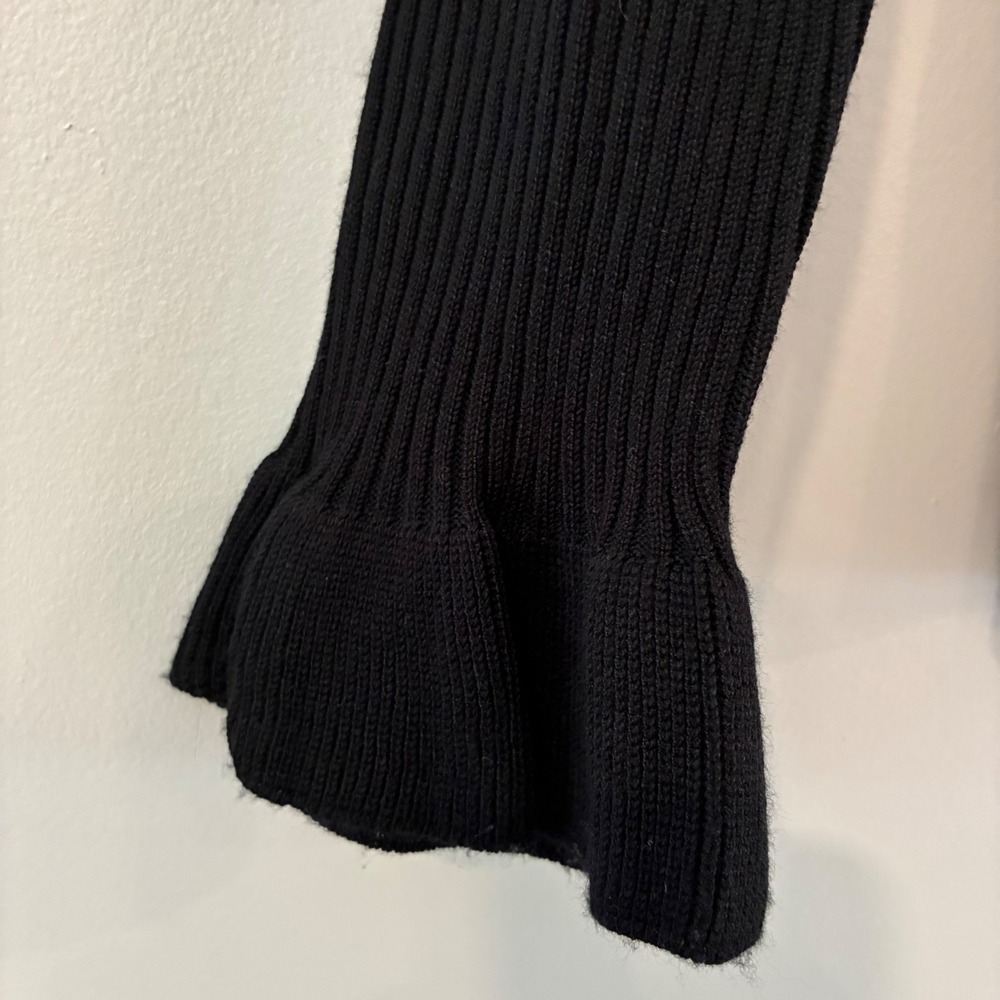 Tahari Ribbed Knit Sweater Wom M Ruffle Cuff Office Chic Coquette Quiet Luxury - Picture 2 of 9